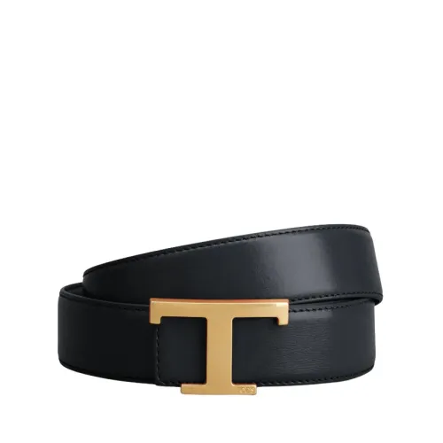 Tod's , Refined Leather Reversible Belt with Timeless T Buckle ,Blue male, Sizes: