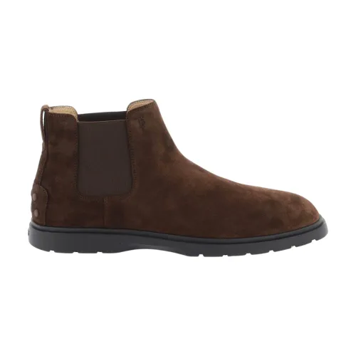 Tod's , Suede Chelsea Ankle Boots with Monogram Imprint ,Brown male, Sizes: