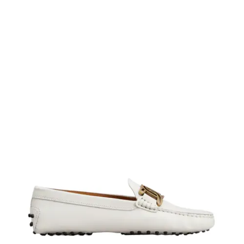 Tod's , White Leather Flat Shoes with Handcrafted Details ,White female, Sizes:
