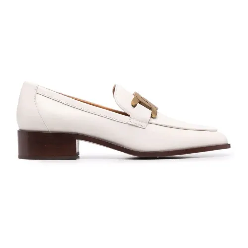 Tod's , White Leather Loafers with Metal Chain ,White female, Sizes: