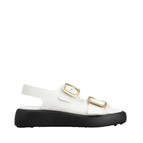 Tod's , White Leather Sandals with Metal Buckles ,White female, Sizes: