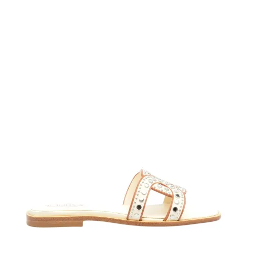Tod's , White Leather Studded Slip-On Sandals ,White female, Sizes: