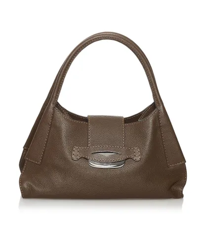 Tod'S Womens Vintage Tods Leather Shoulder Bag Brown Calf Leather - One Size