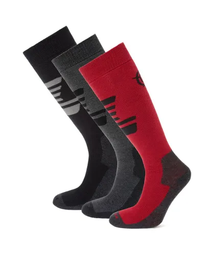TOG24 Bergenz 3 Pack Mens Ski Socks Black/Chilli Red /Dark Grey Marl - One