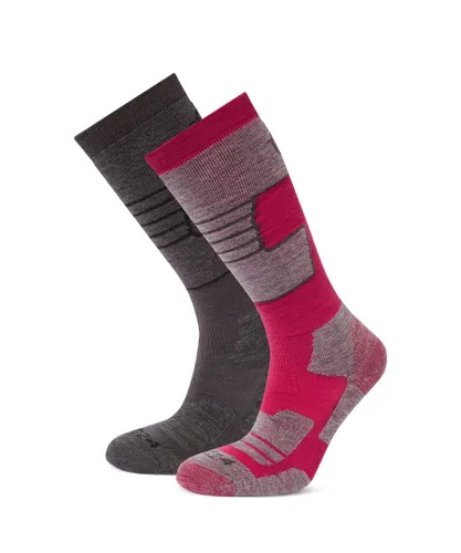 TOG24 Linz 2 Pack Womens Ski Socks Dark Grey Marl/Dark Pink Wool