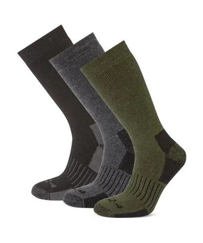 TOG24 Villach 3 Pack Mens Trek Socks Dark Grey Marl/Khaki/Black - Multicolour Wool