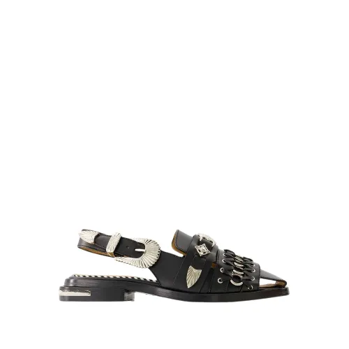 Toga Pulla , Black Leather Open Pointed Sandals ,Black female, Sizes: