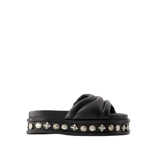 Toga Pulla , Black Leather Square Open-Toe Sandals ,Black female, Sizes: