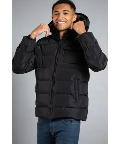 Tokyo Laundry Mens Black Hooded Padded Funnel Neck Jacket With Sherpa Lining Hood