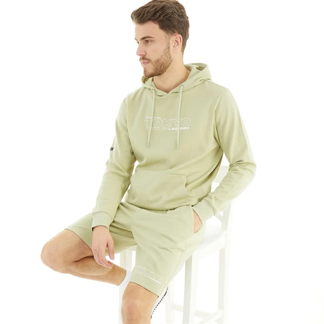 Tokyo Laundry Mens Brody Hoodie And Shorts Co-Ord Sage Green