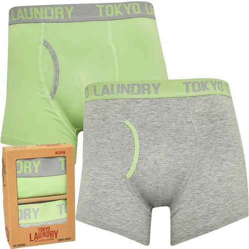 Tokyo Laundry Mens Budworth Two Pack Boxers Light Grey/Green