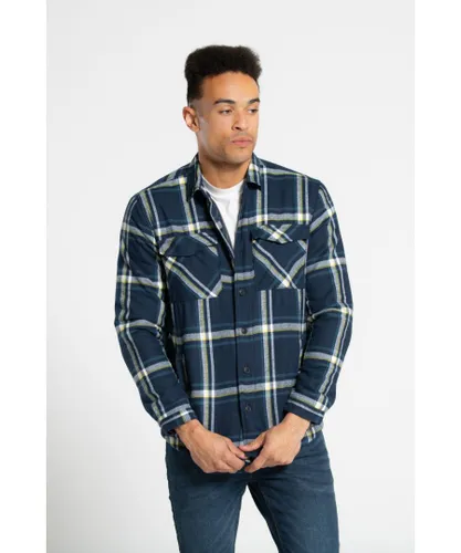 Tokyo Laundry Mens Cotton Long Sleeve Check Shirt With Quilted Lining - Navy