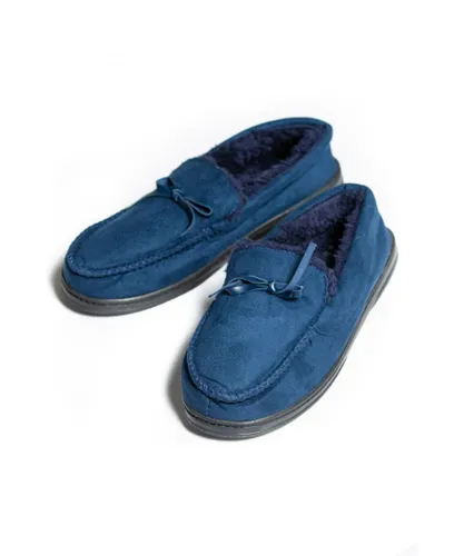 Tokyo Laundry Mens Faux Suede Slippers - Navy Faux Leather