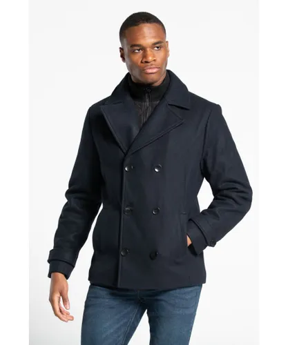 Tokyo Laundry Mens Faux Wool Double Breasted Coat - Navy
