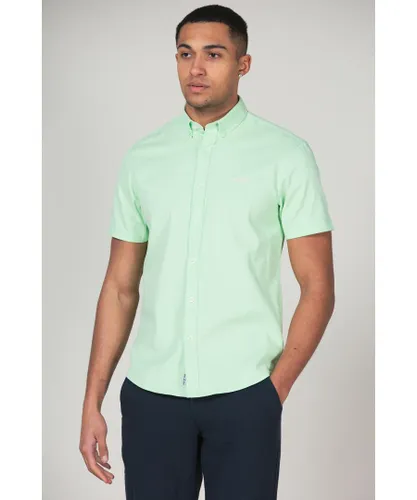 Tokyo Laundry Mens Green Cotton Short Sleeved Button-Up Oxford Shirt