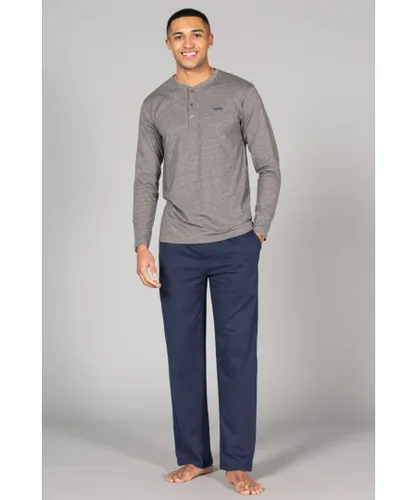 Tokyo Laundry Mens Grey Cotton 2-Piece Long Sleeve Top And Jersey Bottoms Loungewear Set