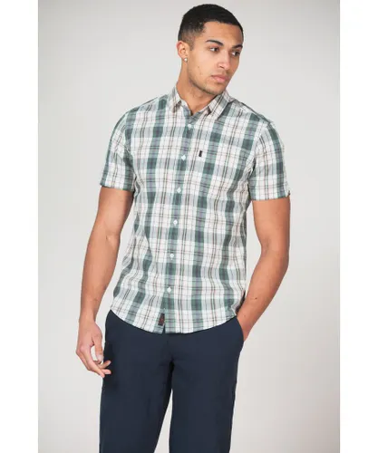 Tokyo Laundry Mens Multicolour Cotton Short Sleeve Button-Up Checked Shirt - Green