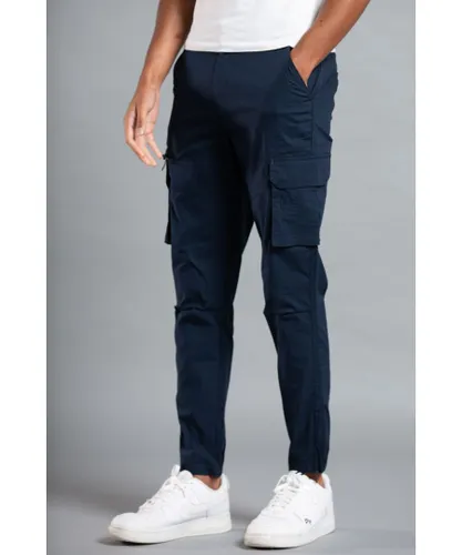 Tokyo Laundry Mens Navy Cotton Blend Cargo Trousers with Zipped Hems