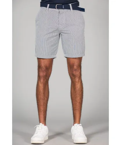 Tokyo Laundry Mens Navy Stripe Cotton Cord Oxford Shorts With Belt
