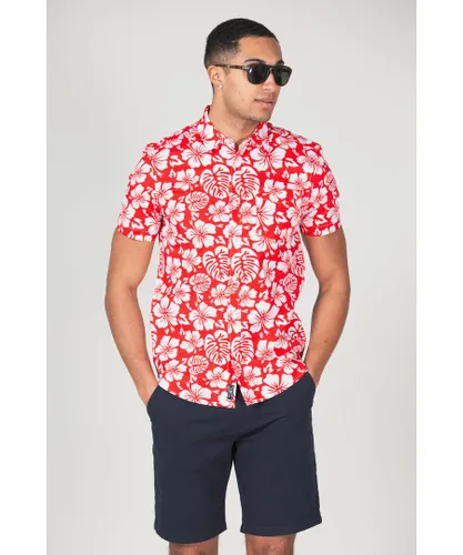 Tokyo Laundry Mens Red 'Hamoa' Cotton Short Sleeve Button-Up Printed Shirt