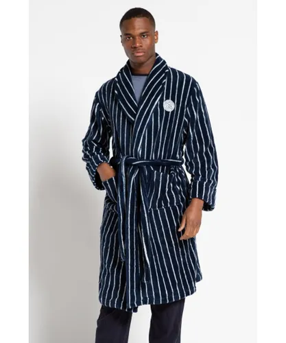 Tokyo Laundry Mens Striped Fleece Dressing Gown - Navy