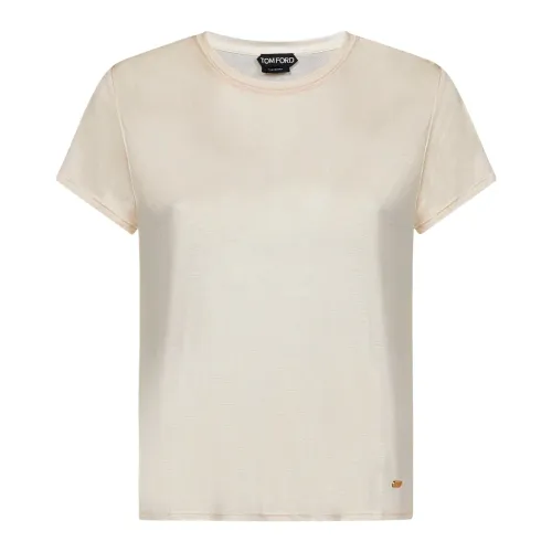 Tom Ford , Beige Silk T-shirts and Polos with Gold Logo ,Beige female, Sizes: