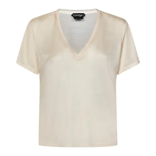 Tom Ford , Beige V-neck Silk T-shirts and Polos ,Beige female, Sizes: