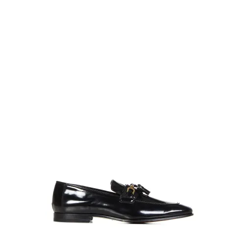 Tom Ford , Black Flat Shoes with Grosgrain Trim ,Black male, Sizes: