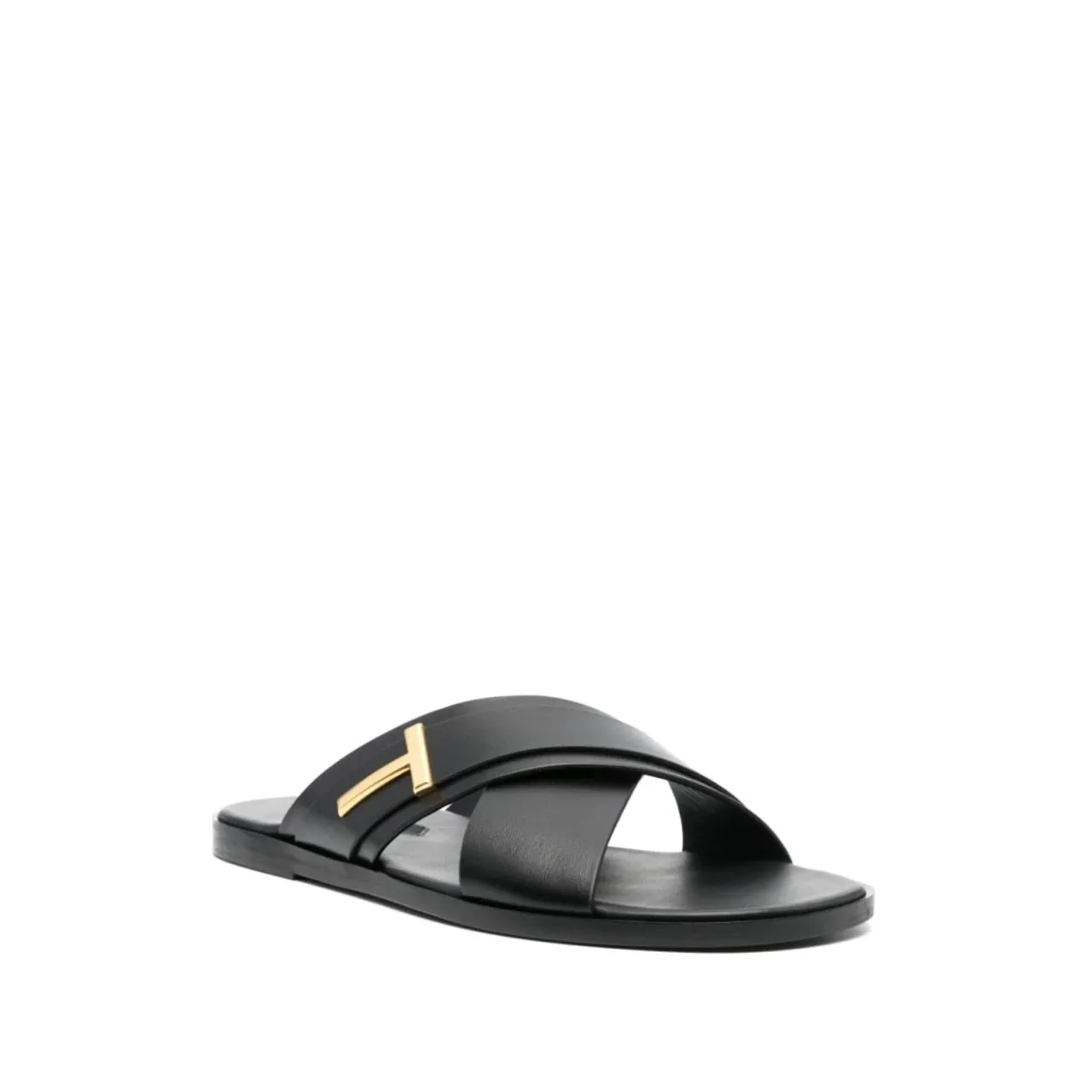 Tom Ford , Black Goatskin Crossover Sandals ,Black male, Sizes: