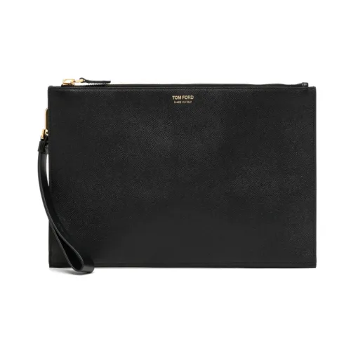 Tom Ford , Black Hammered Leather Clutch with Gold Hardware and Removable Wrist Strap ,Black male, Sizes: ONE SIZE