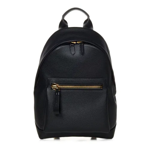 Tom Ford , Black Leather Backpack with Gold-Toned Hardware ,Black male, Sizes: ONE SIZE