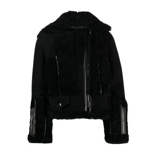 Tom Ford , Black Leather Shearling Biker Jacket ,Black female, Sizes: