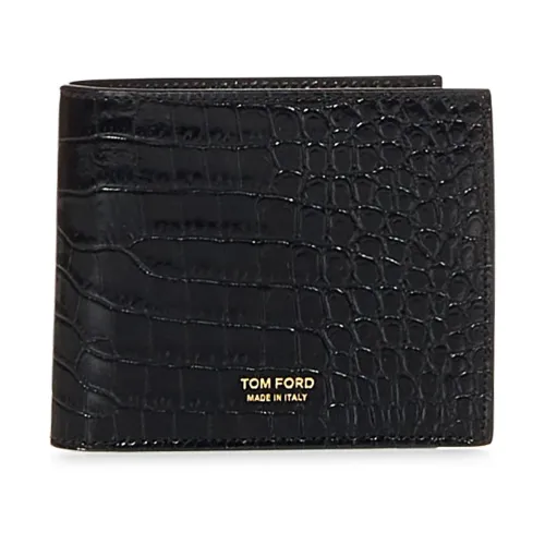 Tom Ford , Black Leather Wallet with Golden Logo ,Black male, Sizes: ONE SIZE