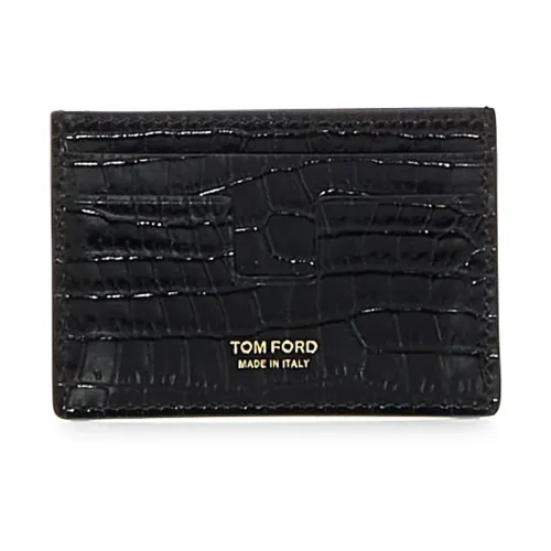 Tom Ford , Black Leather Wallet with Golden Logo ,Black male, Sizes: ONE SIZE