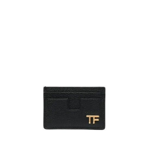 Tom Ford , Black Leather Wallet with Hammered Texture and Logo Plate ,Black male, Sizes: ONE SIZE