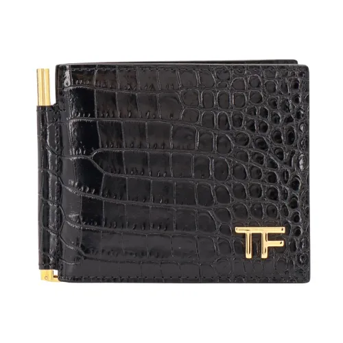 Tom Ford , Black Leather Wallet with Metal Monogram ,Black male, Sizes: ONE SIZE