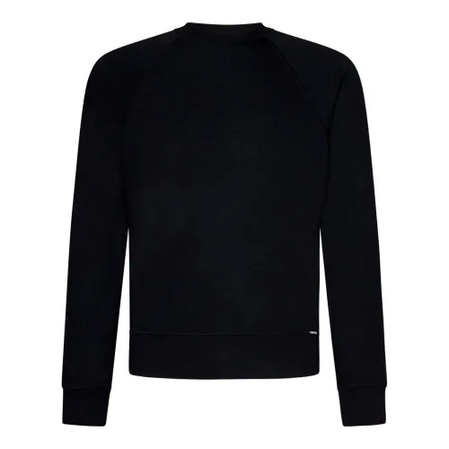 Tom Ford , Black Ribbed Crew Neck Sweater ,Black male, Sizes: