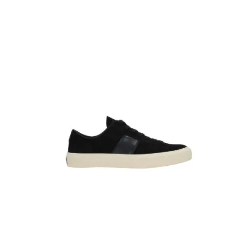 Tom Ford , Black Suede Low-Top Sneakers with Leather Details ,Black male, Sizes: