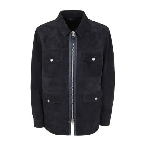 Tom Ford , Blue Buttery Suede Coban Caban Jacket ,Blue male, Sizes: