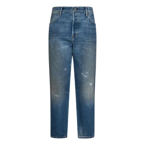Tom Ford , Blue Distressed Straight Leg Jeans ,Blue male, Sizes: