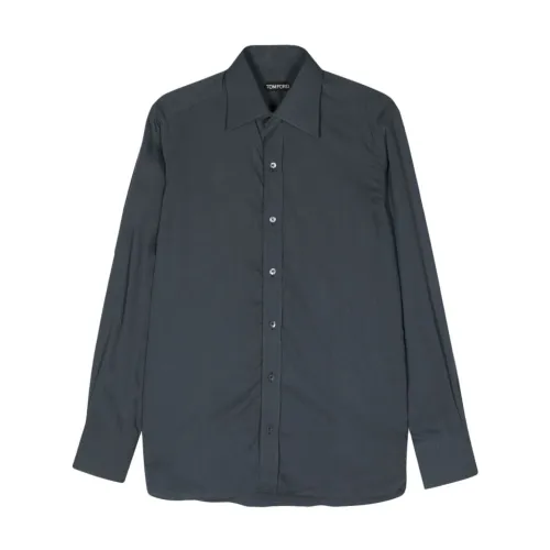 Tom Ford , Blue Lyocell Blend Classic Shirt ,Blue male, Sizes: