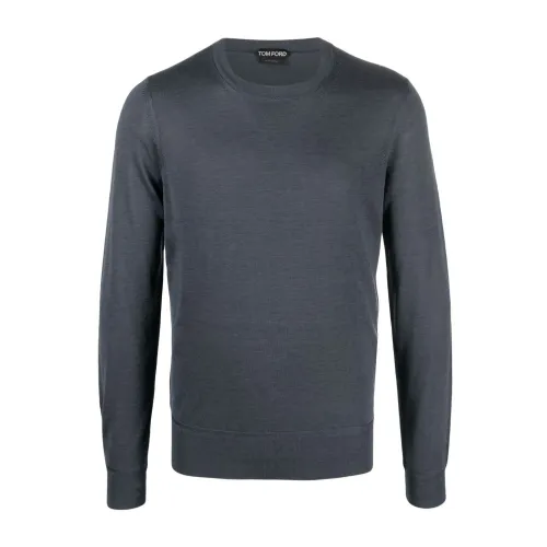 Tom Ford , Blue Silk-Cotton Blend Sweater ,Blue male, Sizes: