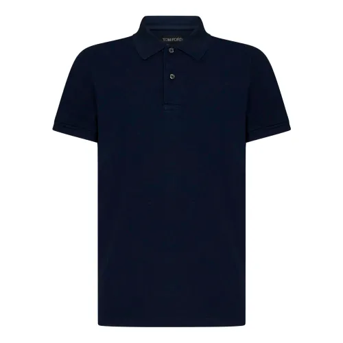 Tom Ford , Blue T-shirts and Polos with Two Button Front Closure ,Blue male, Sizes: