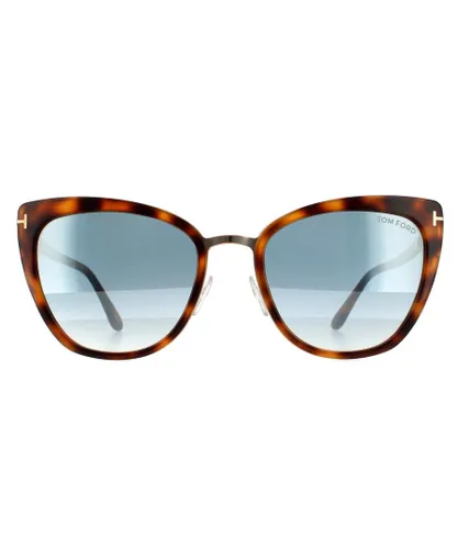Tom Ford Cat Eye Womens Blonde Havana Green Mirror Sunglasses - Brown Metal - One