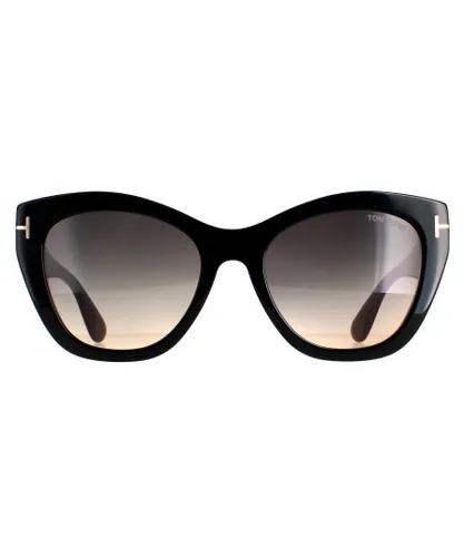 Tom Ford Cat Eye Womens Shiny Black Smoke Grey Gradient FT0940 Cara Sunglasses - One