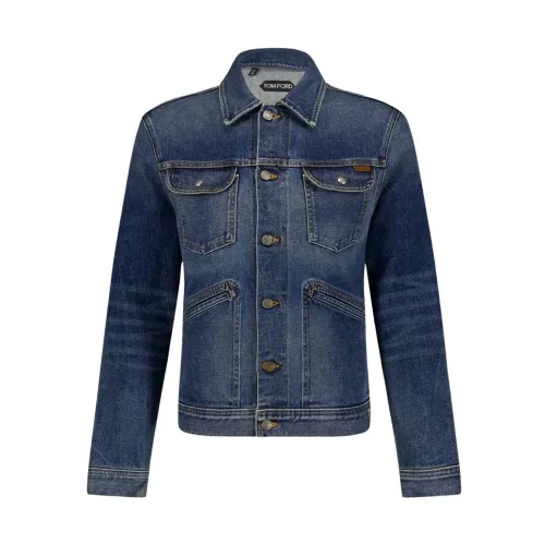 Tom Ford , Classic Washed Denim Jacket ,Blue male, Sizes: