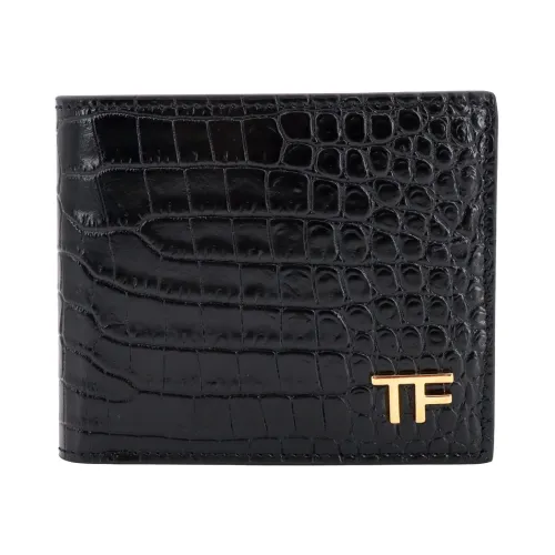 Tom Ford , Croco Print Leather Wallet ,Black male, Sizes: ONE SIZE