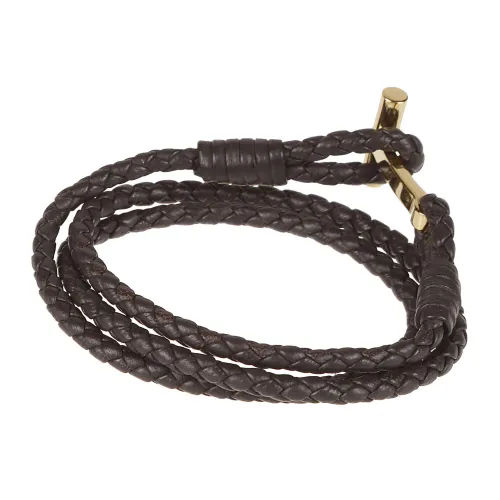 Tom Ford , Dark Brown Woven Bracelet ,Brown male, Sizes: L, M