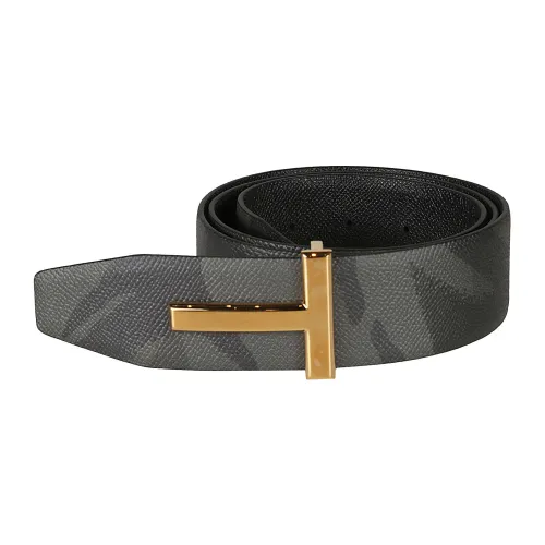 Tom Ford , Dark Green/ Camouflage Leather Belt ,Gray male, Sizes: