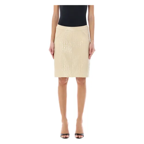 Tom Ford , Embossed Croco Leather Midi Skirt ,Beige female, Sizes: